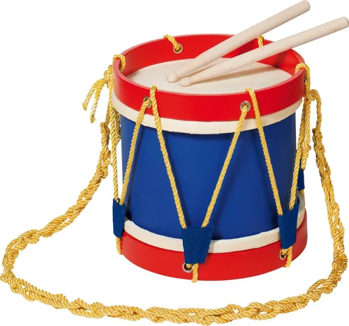 Goki 61929 Trommel mit Stöcken - inklusive Schultergurt und zwei Schlegeln, ideal für kleine Musiker und kreative Spielstunden