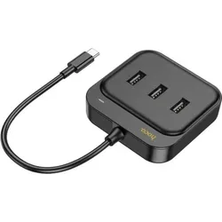 HOCO HUB-Adapter 4in1 Typ C auf USB2.0*3+RJ45 100 Mbit/s Ethernet 0,2 m HB35 schwarz - Schwarz