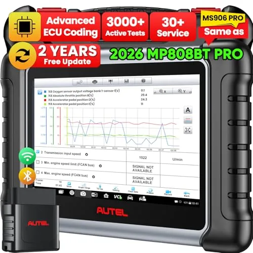 Autel MaxiPRO MP808BT PRO Diagnosegerät mit 2 Jahren Updates (650 €), 2026 Professionelles ECU-Coding wie MS906 PRO MP900BT, 3K+ Bidirektionales Steuerung, 30+ Dienst, Upgrade von MX900 MK808S, OS11