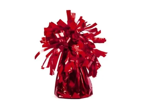 PartyDeco Ballongewicht Folie mit Fransen – Gewichte Luftballons Glitzer – Rot, 7 cm, 130 gr, 4 Stück
