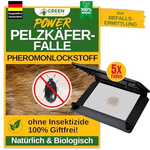 GREEN GUARDIA Pelzkäfer Falle mit Pheromon-Lockstoff - Tierfallen – Effektive, insektizidfreie Lösung zur Bekämpfung von Pelzkäfern mit bis zu 12 Wochen Wirkungsdauer.