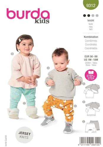 Burda Kids Schnittmuster #9312 Kinder Set Pullover und Hose Gr. 56-86 Nählevel 2 (leicht)