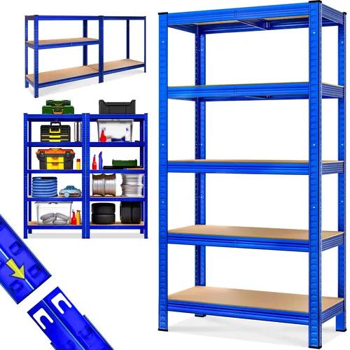 Schwerlastregal Premium 5 Böden blau - Werkstatteinrichtung, pulverbeschichtetes Metall, flexibel einsetzbar und mit einfacher Steckmontage für mühelosen Aufbau.