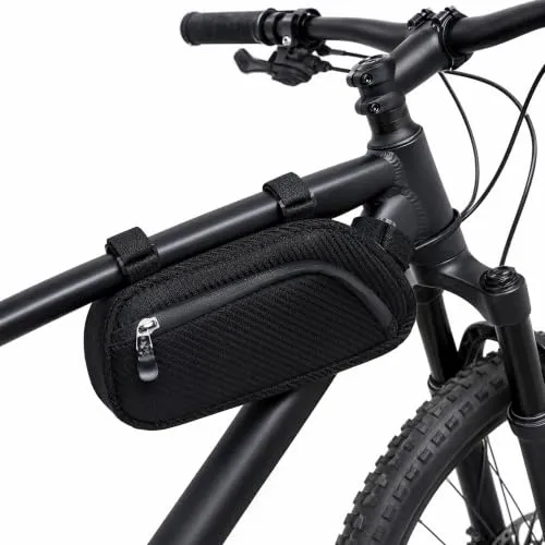 Oberrohrtasche Fahrrad, 1,5 L Schwarz Wasserdicht Leichte Rahmentasche | Polyester, Fahrradtasche Praktische Tasche Zubehör für MTB Rennrad Bikepacking Gravel