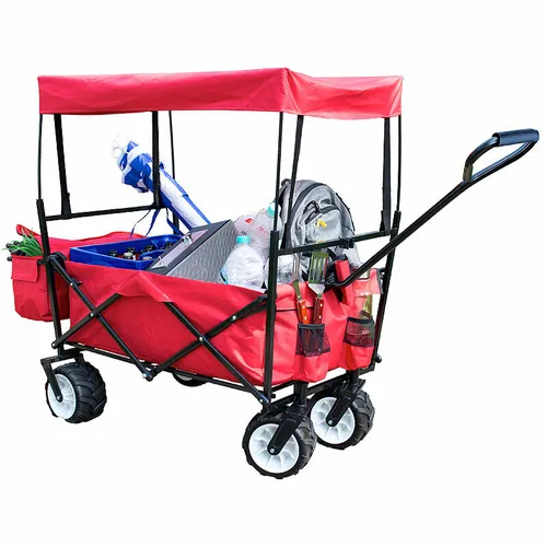 Xcase Faltbarer Bollerwagen mit Dach und Offroad-Rädern, 80 kg Tragkraft