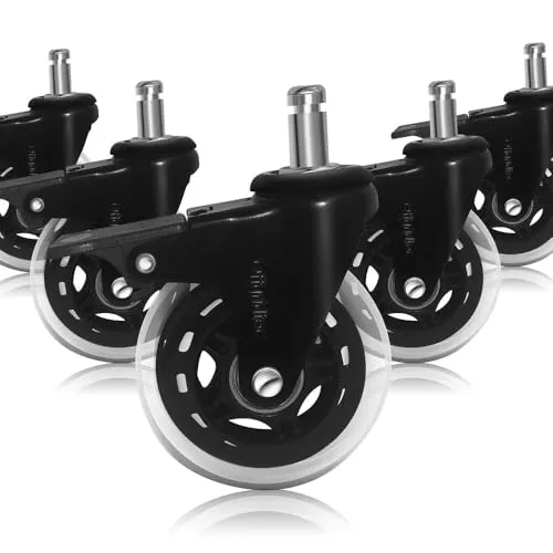 5er-Set Bürostuhlrollen mit Bremse - Rollen für Bürostühle, langlebige Vollgummi-Rollen bieten leises Gleiten und schützen Parkett und Teppich vor Kratzern. Ideal für hohen Komfort und Bodenschutz.