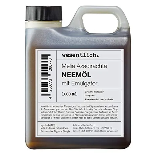 wesentlich. Neemöl mit Emulgator 1000ml - Fertigmischung für effektive Insektenabwehr - Insektenabwehr mit Neemöl 1000ml, sofort anwendbar und hochergiebig für bis zu 100l Spray. Pflegt Pflanzen und erhält das natürliche Gleichgewicht im Garten. Ideal für gesunde Pflanzen!