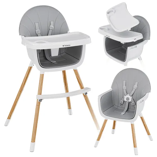 TULANO Morsel Grey | Kinderhochstuhl 2 in 1 Hochstuhl Babystuhl | Abnehmbare Tablett | 5-Punkt-Gurt | Fußstütze | ab 6 Monate bis 6 Jahre | Grau
