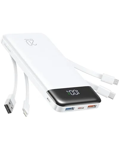 Charmast Powerbank 20.000 mAh mit integrierten Kabeln und Schnellladung