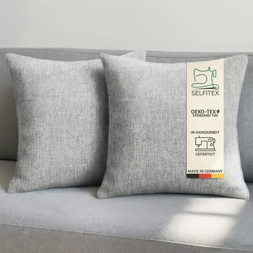 Selfitex 2er Set Couchkissen 50x50 cm, Sofakissen mit Füllung und Bezug, kuschelweiches Lesekissen, dekoratives Fernsehkissen, Deko- und Kopfkissen, Rückenkissen mit modernem Design (Grau)