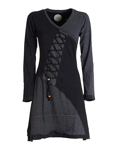 Vishes - Alternative Bekleidung - Asymmetrisches Langarm Damen Baumwoll-Keid Shirt-Kleid schwarz 48