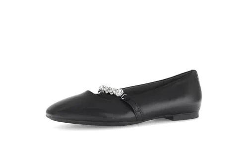 Gabor Ballerina mit Blockabsatz und Schmucksteinen - Elegante Hausschuhe aus strapazierfähigem Glattleder, wasserabweisend und komfortabel mit gepolsterter Innensohle – ideal für besondere Anlässe oder den Alltag.