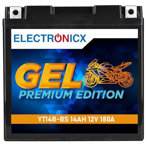 Electronicx GEL Motorradbatterie YT14B-BS – 12V 14Ah 180A – moderne Gel-Technologie, wartungsfrei, rüttelfest, langlebig, kompakt, zuverlässig – Ideal für Motorrad, Mofa, Roller, Quad und ATV