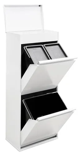 ARREGUI Top CR421-B Mülltrennsystem aus Stahl mit Aufbewahrungsbox mit Deckel | 3 Fächer Mülleimer für die Küche | 11+11+23 L (45 L) | 3 Fach Abfalleimer | Herausnehmbare Inneneimer mit Griff | weiß