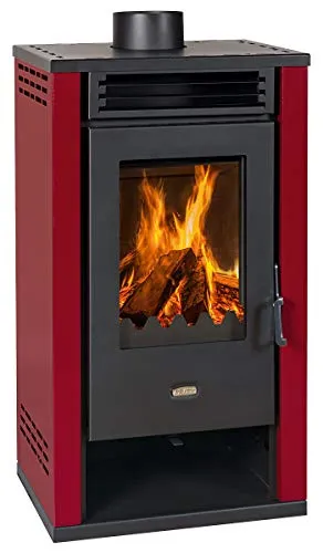 Prity K2 GT Kaminofen in Bordeaux – 8,1 kW, dauerbrandfähig - Kaminöfen mit EEK A+, umweltfreundliches Heizen mit Holz und großer Sichtscheibe für gemütliche Atmosphäre.