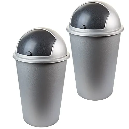 2friends Mülleimer Modell Flex, Abfalleimer mit Schiebe-Deckel, 2 Stück, ca. 50 Liter, 40x68cm, anthrazit/silber,