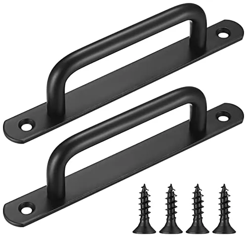 Stk Schiebetürgriffe, Scheunentorgriffe, Edelstahl Schwarzer Backlack SchiebeTürgriff mit Platte, Schiebetorgriffe, Schranktürgriffe,für Scheunentor、Schiebetüren, Gartentorgriffe Griffe（192mm） 2