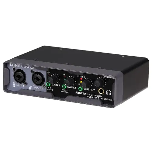 BOMGE USB-Audio-Schnittstelle (24 Bit/192 kHz) mit XLR, Phantomspeisung, Direktüberwachung, Loopback für PC-Aufnahmen, Streaming, Gitarristen, Vokalist und Podcasting