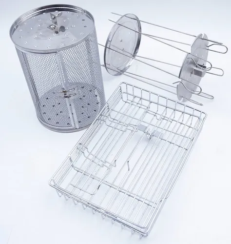 LIVINGTON Elektrogrill Rotisserie Chef Zubehör-Set - Grillzubehör für den LIVINGTON Rotisserie Chef, inklusive Drehkorb und Fisch-Grillkorb für knusprige Pommes und saftigen Fisch. Ideal für Grillliebhaber!