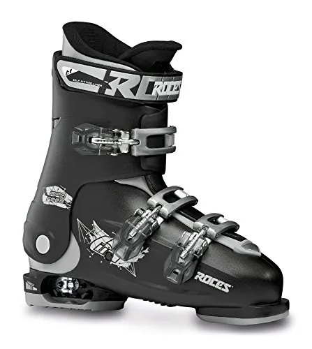 Roces Kinder IDEA UP Verstellbarer Kinderskischuh, Black/Silver, 36-40 - Alpin-Stiefel, verstellbar für wachsende Füße und optimalen Komfort auf der Piste.