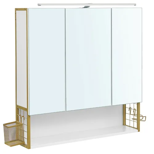 VASAGLE Spiegelschrank mit Beleuchtung - Stilvoller Badschrank mit Glastür, 1 Regalfach und praktischer Wandmontage, ideal für jedes Badezimmer.
