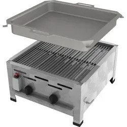 ChattenGlut Professional Gastrobräter 2-flammig - Hochwertiger Edelstahl Tischgasgrill mit 2 Stahlbrennern für Flüssiggas, ideal für gewerbliche Nutzung und private Grillpartys. Geringerer Gasverbrauch und 48-Stunden-Service.