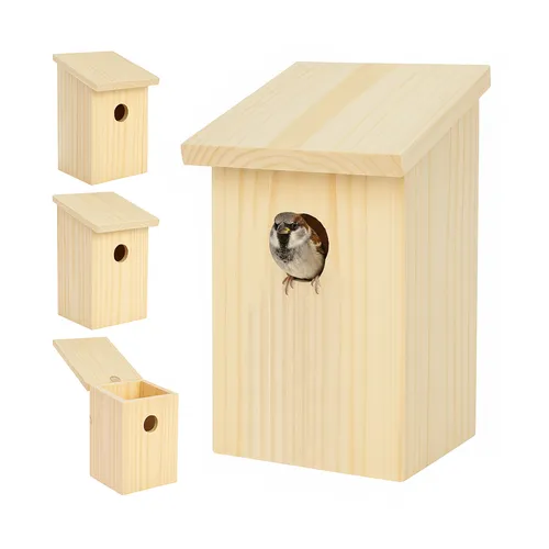 Relaxdays 4er Nistkasten Set aus Holz, Hellbraun, 12x22x14 cm