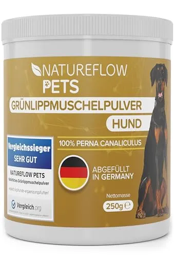 Grünlippmuschel Hund TESTSIEGER - 250g Premium Grünlippmuschelpulver für Hunde - Reines neuseeländisches Muschelfleischmehl in Premiumqualität. Ideal zur Unterstützung der Gelenkfunktion Ihres Hundes. Hohe Akzeptanz bei allen Rassen – einfach ins Futter mischen!
