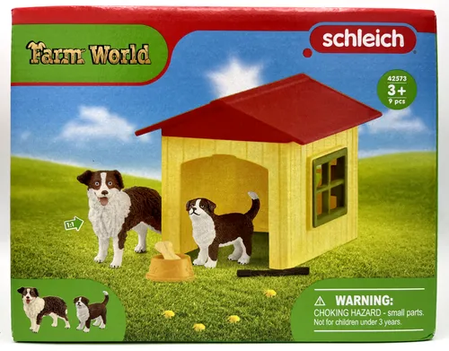 Schleich 42573 Hundehütte - Spielset mit Australian Shepherd-Mama und Welpen, inklusive Hütte und Zubehör für kreatives Spielen