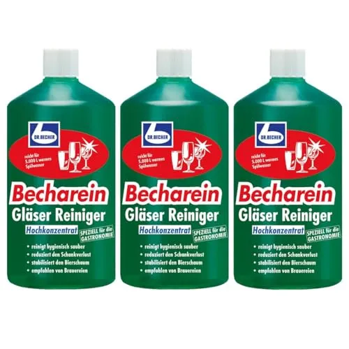 Dr. Becher Becharein Gläser Reiniger Hochkonzentrat 3x1L - Allzweckreiniger für strahlend saubere Gläser, hochkonzentriert und besonders effektiv gegen hartnäckige Verschmutzungen.