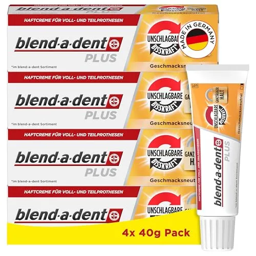Blend-a-dent Plus Unschlagbare Bisskraft Haftcreme für Prothesen, Geschmacksneutral, 4x 40g