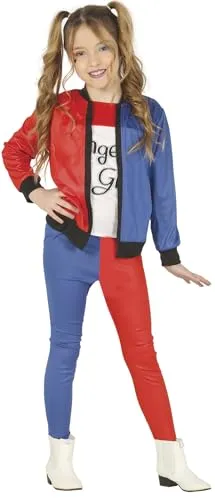 FIESTAS GUIRCA Harley Bösewichtin Kostüm für Mädchen - Kostüm für Kinder, bestehend aus T-Shirt, Jacke und Hose in Blau und Rot, ideal für Halloween und Superhelden-Partys. Flammhemmendes Material sorgt für zusätzliche Sicherheit.