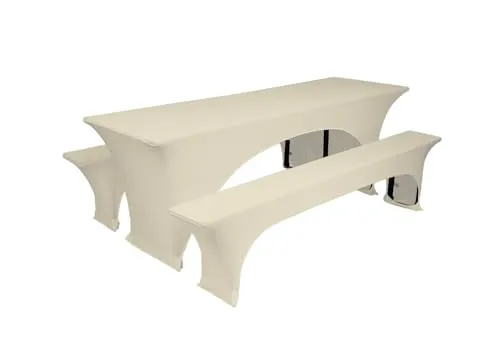 TexDeko® Gepolsterte Hussen für Bierzeltgarnitur Stretch – Set aus Tisch- & Bankhussen in Creme - Hussen- & Überwurfsets, knitterfrei und waschbar – ideal für Hochzeiten und Events, mit 10% Elastan für perfekte Passform und elegantes Design.