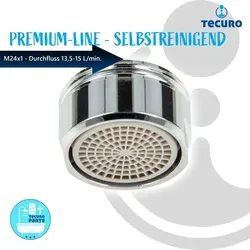 tecuro Selbstreinigende PREMIUM Strahlregler Luftsprudler M24x1 AG, Durchflussklasse A: 13,5 - 15,0 l/min, verchromt