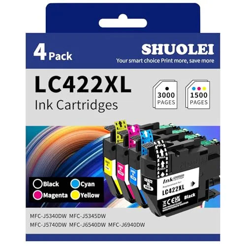 SHUOLEI LC422XL LC-422 XL Druckerpatronen Kompatibel mit Brother LC-422VAL LC422 LC-422XL Patronen Multipack Hohe Kapazität für MFC-J5340DW MFC-J5345DW MFC-J5740DW MFC-J6540DW MFC-J6940DW (4 Pack)