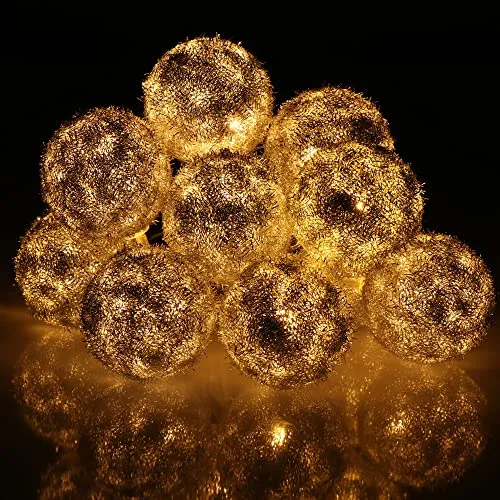 com-four® LED Lichterkette mit Kugeln - Lichterketter mit LED-Licht - dekorative Beleuchtung für Weihnachten, Geburtstag oder Hochzeit (01 Stück - Lichterkette Kugeln silberfarben)