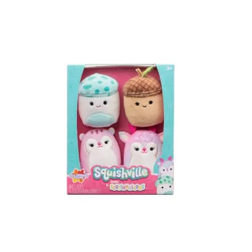 Squishville SQM0470-4er Pack Herbstfreunde Squad, superweiche Mini-Squishmallows, 5cm Plüschfiguren