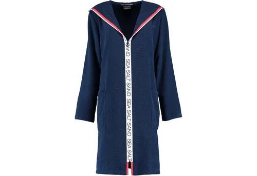 Cawö 3101 Damen Bademantel Kapuze Blau Weiß M - Bademantel aus 100% Baumwolle in M, ideal für Damen. Mit weicher Frottee-Struktur für optimale Feuchtigkeitsaufnahme und bequemer Passform, perfekt nach dem Duschen.