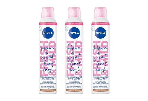 Nivea Trockenshampoo Hair Care Mittlere Haartöne Fresh & Mild schonend 3 x 200ml, 3-tlg., Hinterlässt keine weißen Rückstände