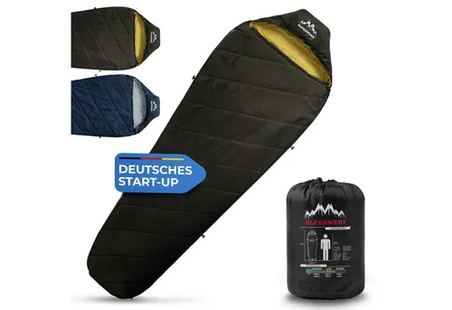 Alpenwert Mumienschlafsack Ultraleicht & kompakt, wasserabweisend, atmungsaktiv Camping & Outdoor, Sommerschlafsack, 2 Wege Reißverschluss, wattiert