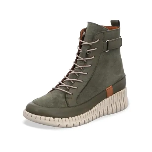 Gemini Damen Stiefelette mit Gummizug in Schnüroptik und Keilabsatz - Wanderschuhe mit modischem Design, weichem Rindleder und herausnehmbarer Decksohle für individuellen Komfort.