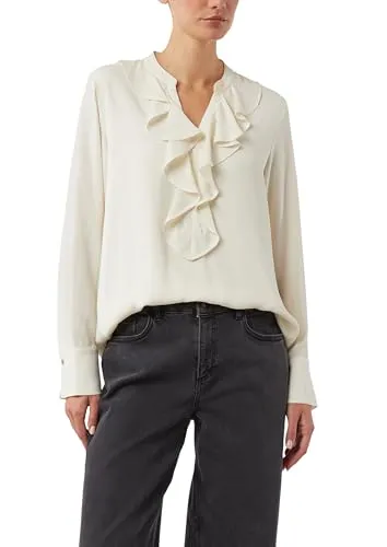 Comma Bluse Langarm mit Volants - Elegante Bluse mit Tunika-Ausschnitt und langen Ärmeln. Die Volants am Ausschnitt sorgen für einen besonderen Blickfang. Ideal für jeden Anlass!