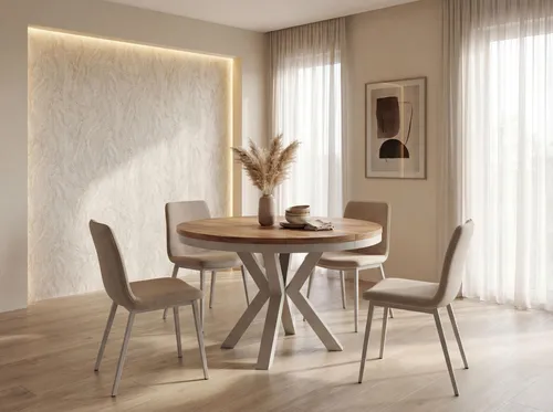 Runder Ausziehbarer Esstisch im Loft-Stil - Beige Cashmere Metallbeine - Esstisch im skandinavischen Design, ausziehbar auf bis zu 196 cm für bis zu 10 Personen, ideal für Dinnerpartys und Familientreffen. Hochwertige Materialien sorgen für Langlebigkeit und Stil.