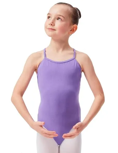 tanzmuster ® Ballettanzug Mädchen Träger - Leonie - aus Baumwolle, Ballettbody Ballett Trikot in lavendel, Größe 140/146