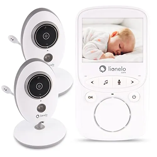 Lionelo Babyline 5.1 Babyphone mit Kamera - Babyphone mit zwei Kameras für optimale Überwachung, Nachtmodus für klare Bilder bei Dunkelheit und bis zu 20 Stunden Akkulaufzeit dank VOX-Technologie.