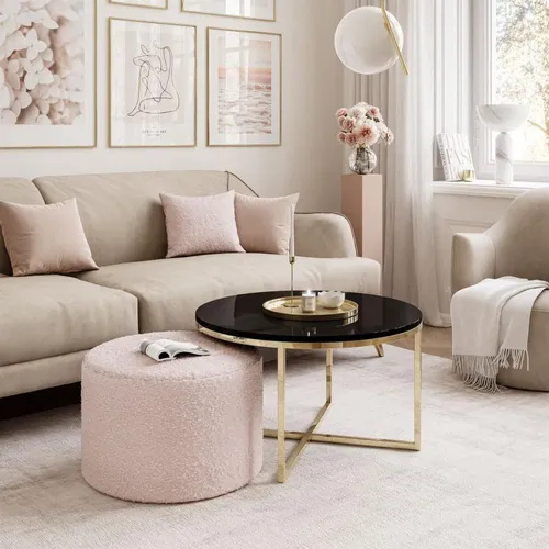 Couchtisch CIRI-X mit Hocker in Gold Chrom und Schwarz Hochglanz