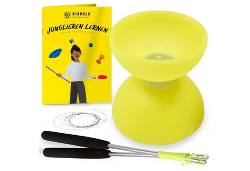 Diabolo Freizeitsport Spiel Diabolo Basic & Pro - inkl. Alu-Handstäben, Ersatzschnur, Anleitung, Robustes Diabolo Set Kinder Freizeitsport mit Ersatzschnur, Diabolo UV Comet Set Anfänger Jonglage mit Alusticks ab 9
