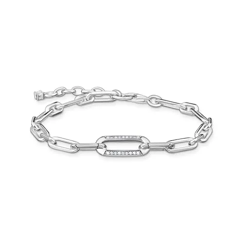 Thomas Sabo Damen Armband Glieder Silber, 925er Sterlingsilber, mit weißen Zirkonia-Steinen, Länge: 16-19 cm, A2032-643-14-L19V