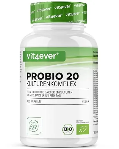 Probio 20 Komplex - 180 Kapseln mit 20 Bakterienstämmen und Inulin - Nahrungsergänzungsmittel mit 21 Mrd. KBE pro Tagesdosis, magensaftresistenten Kapseln und Bio Inulin für optimale Darmflora und Verdauung.
