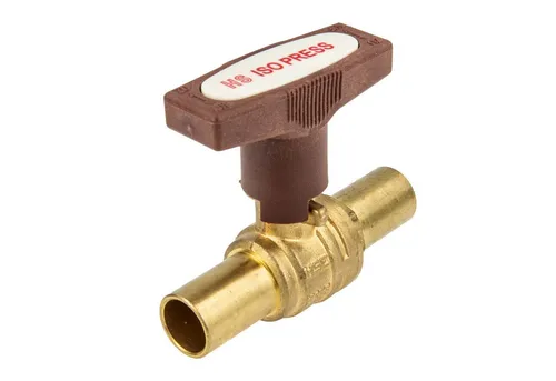 Hermann Schmidt Kugelhahn ISOPRESS mit ISO-T-Griff & Press-Klemmanschluß, Messing blank